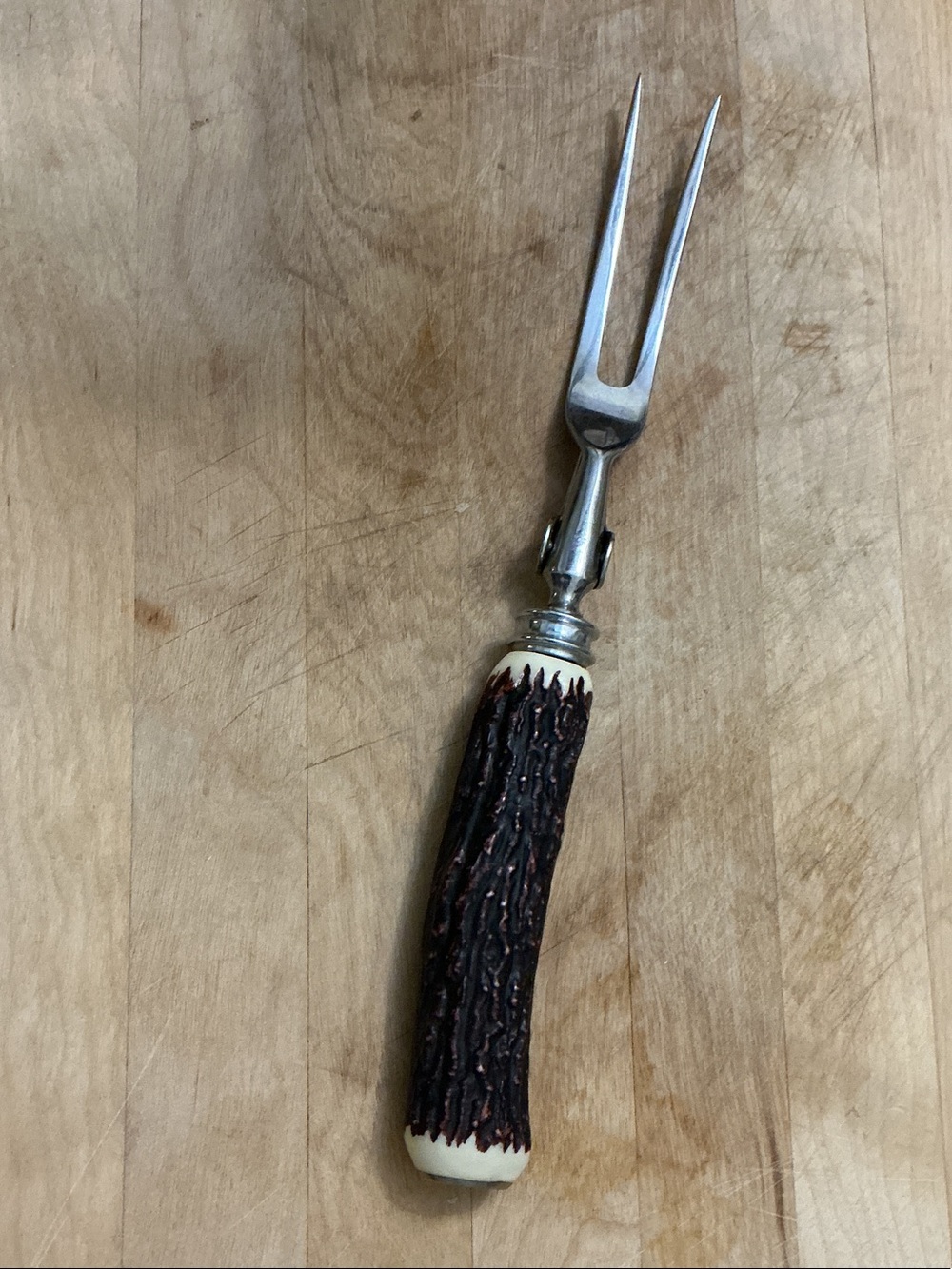 Vintage Meat Carving Fork Stag Antler Forged Stainless